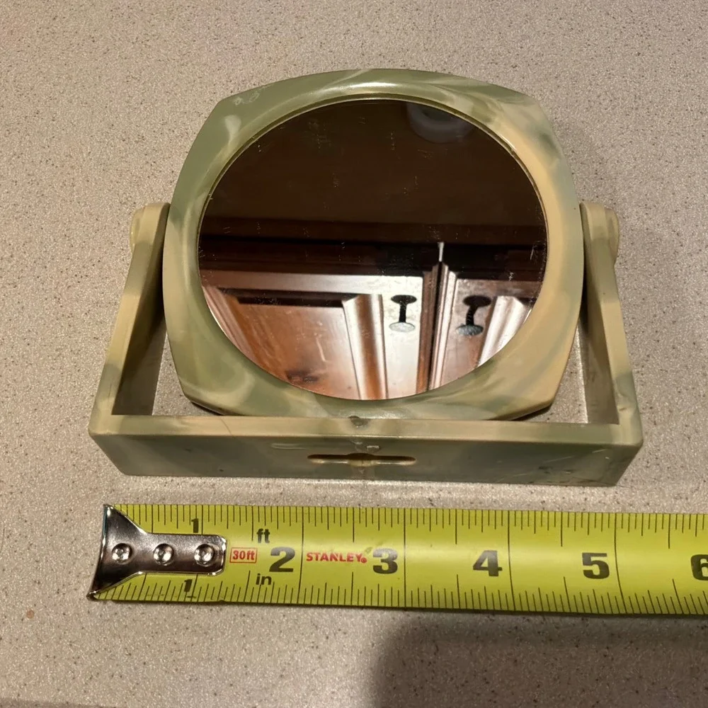 VTG Marbled Green Swivel Vanity Mirror Double Sided Magnifying Tabletop Wall